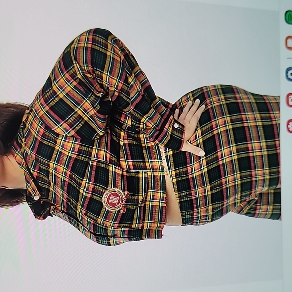 TIED UP TARTAN RAW HEM PJ SHIRT PINK CANTERBURY PLAID - Picture 3 of 6